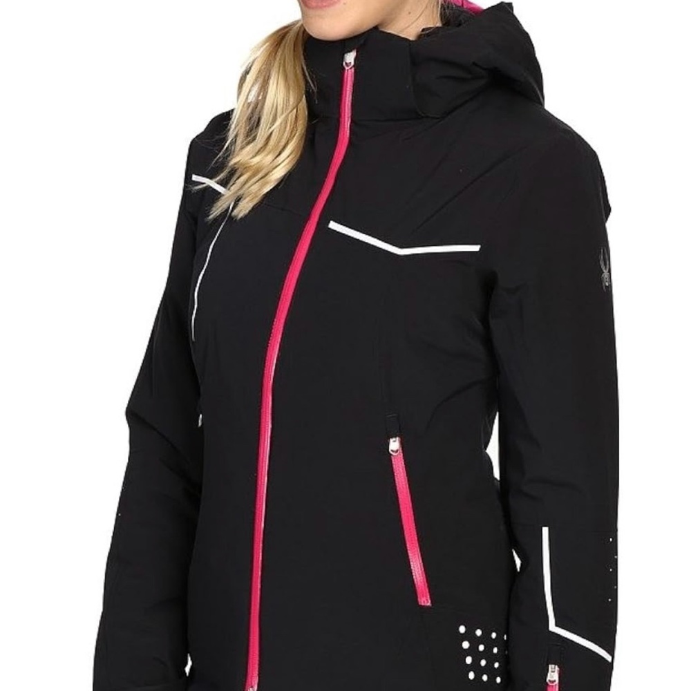 Spyder Project Women’s Hooded Ski Snow Jacket Black Pink Waterproof US 6 Small